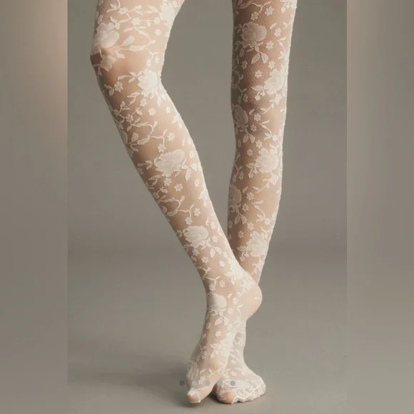 Anthropologie Lace Rosette Tulle Tights NIB! - Picture 2 of 6